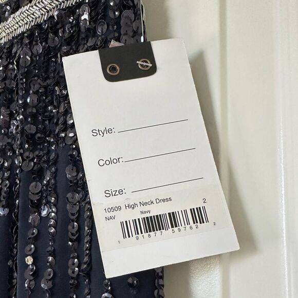 Mac Duggal | A10509 Sleeveless High Neck Beaded Midi Sheath Dress Size 2 NWT - Picture 8 of 11